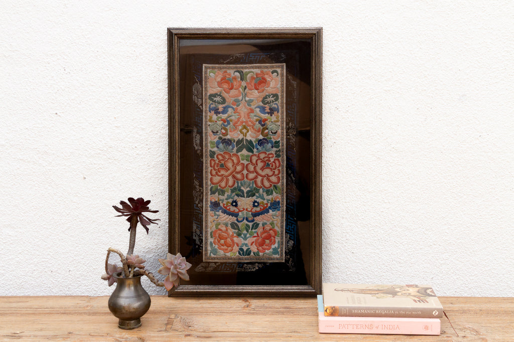 Framed Suzhou Silk Embroidered Floral Panel