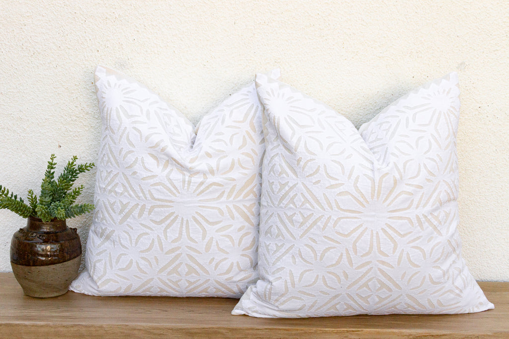 Ivory Flora, Pair of Appliqué Pillow Covers