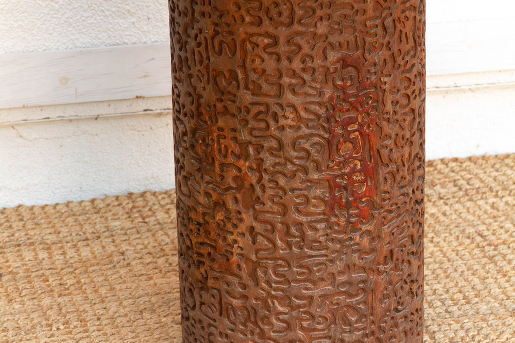 Finely Carved Reclaimed Teak Round Pedestal Dining Table