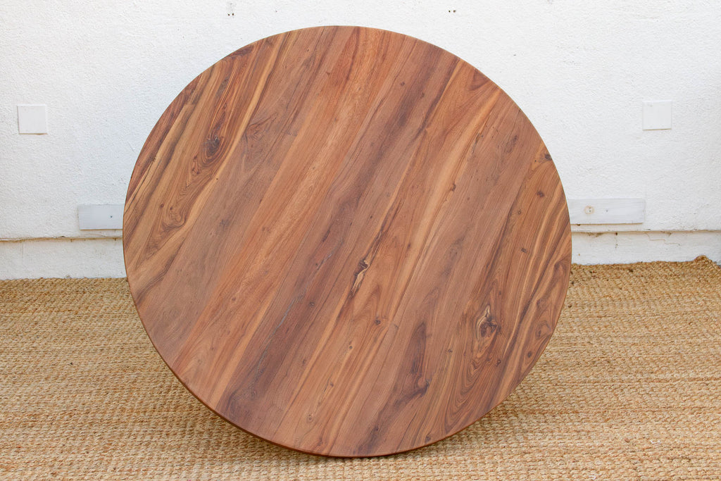 Finely Carved Reclaimed Teak Round Pedestal Dining Table