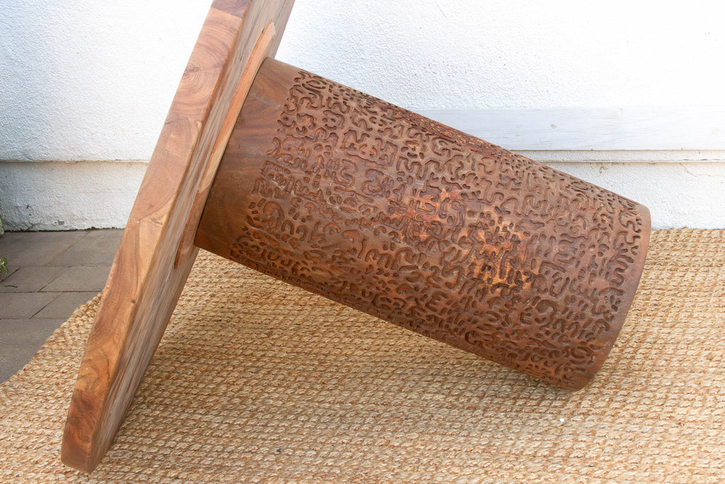 Finely Carved Reclaimed Teak Round Pedestal Dining Table