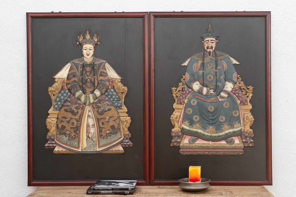 Set of Large Chinese Stone Ancestor Portraits