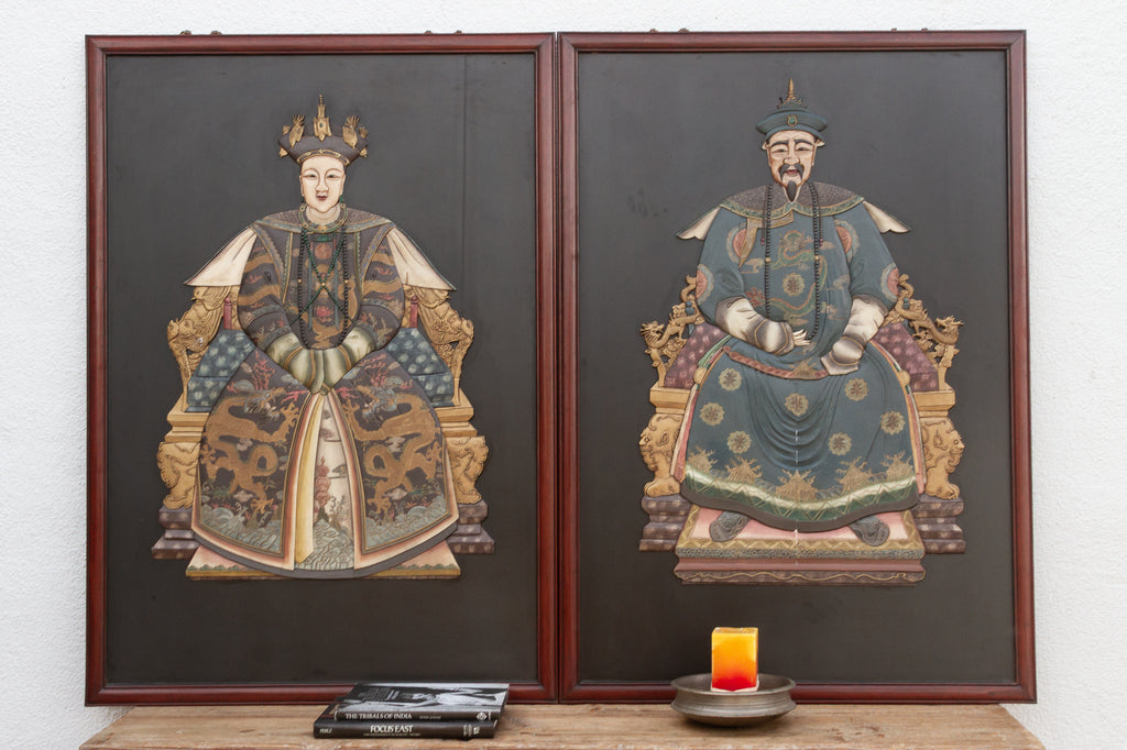 Set of Large Chinese Stone Ancestor Portraits