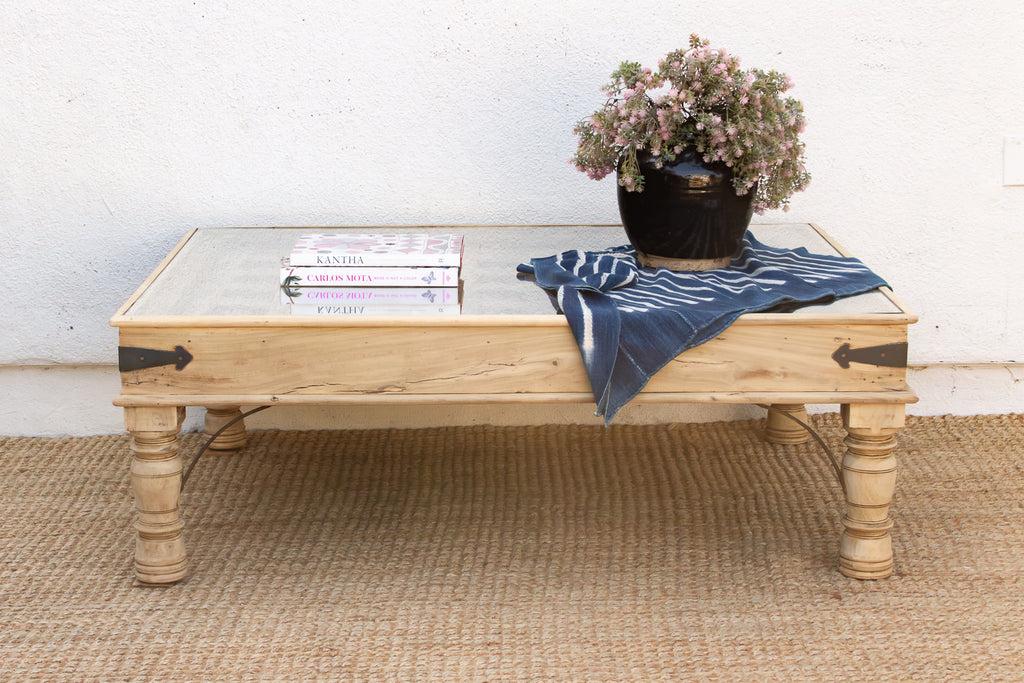 Antique Carved Lotus Ceiling Panel Coffee Table