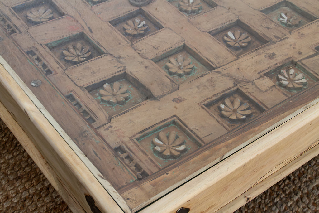 Antique Carved Lotus Ceiling Panel Coffee Table