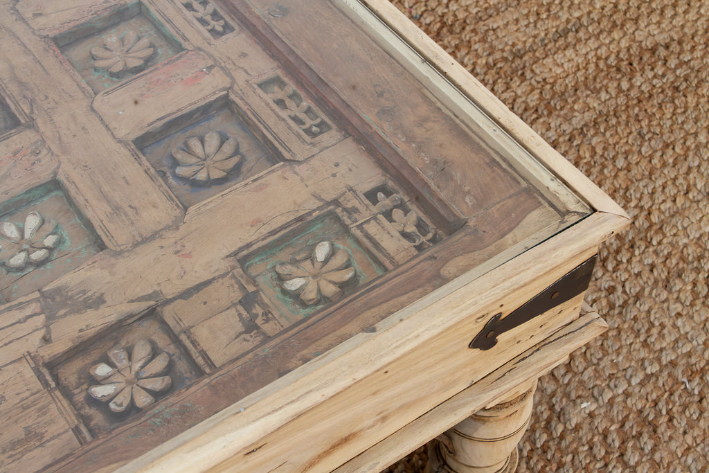 Antique Carved Lotus Ceiling Panel Coffee Table