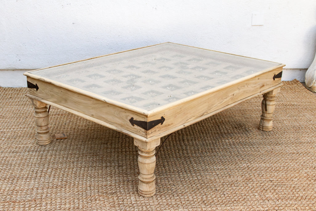 Antique Carved Lotus Ceiling Panel Coffee Table