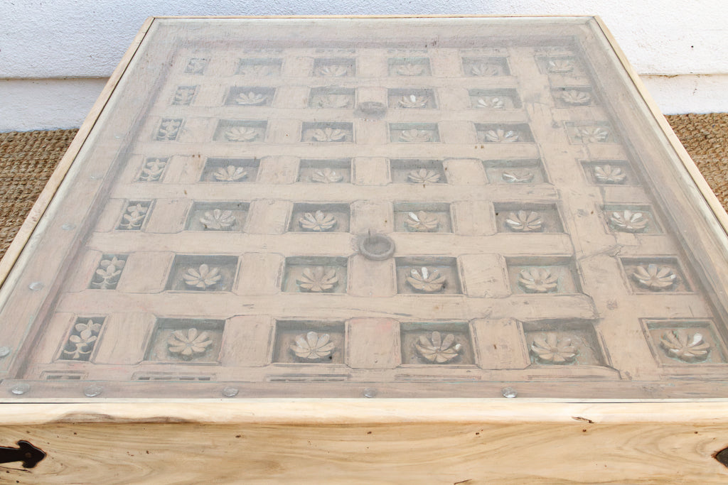 Antique Carved Lotus Ceiling Panel Coffee Table