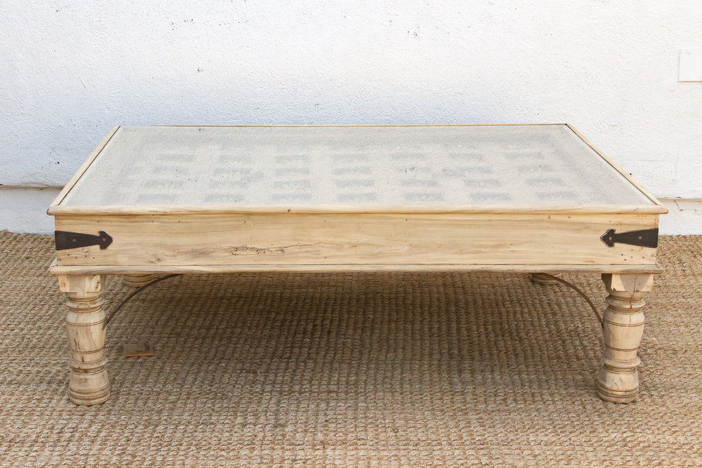 Antique Carved Lotus Ceiling Panel Coffee Table