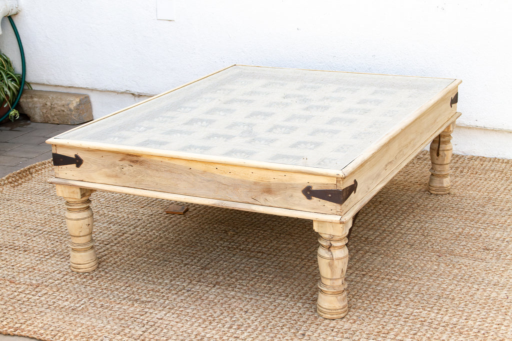 Antique Carved Lotus Ceiling Panel Coffee Table