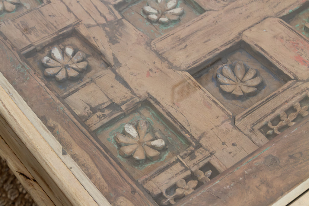 Antique Carved Lotus Ceiling Panel Coffee Table