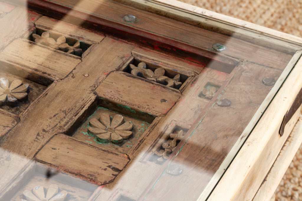 Antique Carved Lotus Ceiling Panel Coffee Table