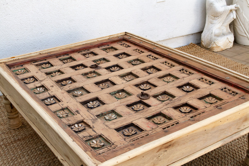 Antique Carved Lotus Ceiling Panel Coffee Table
