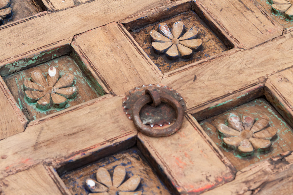 Antique Carved Lotus Ceiling Panel Coffee Table