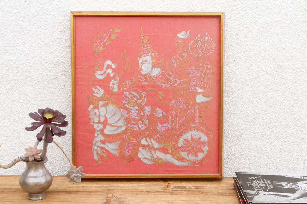 Framed Vintage Thai Temple Procession Art