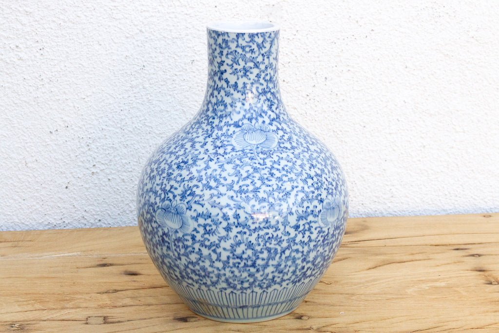 Blue & White Qinghua Floral Vase