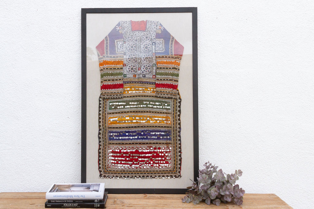 Framed Antique Colorful Kuchi Dress Panel