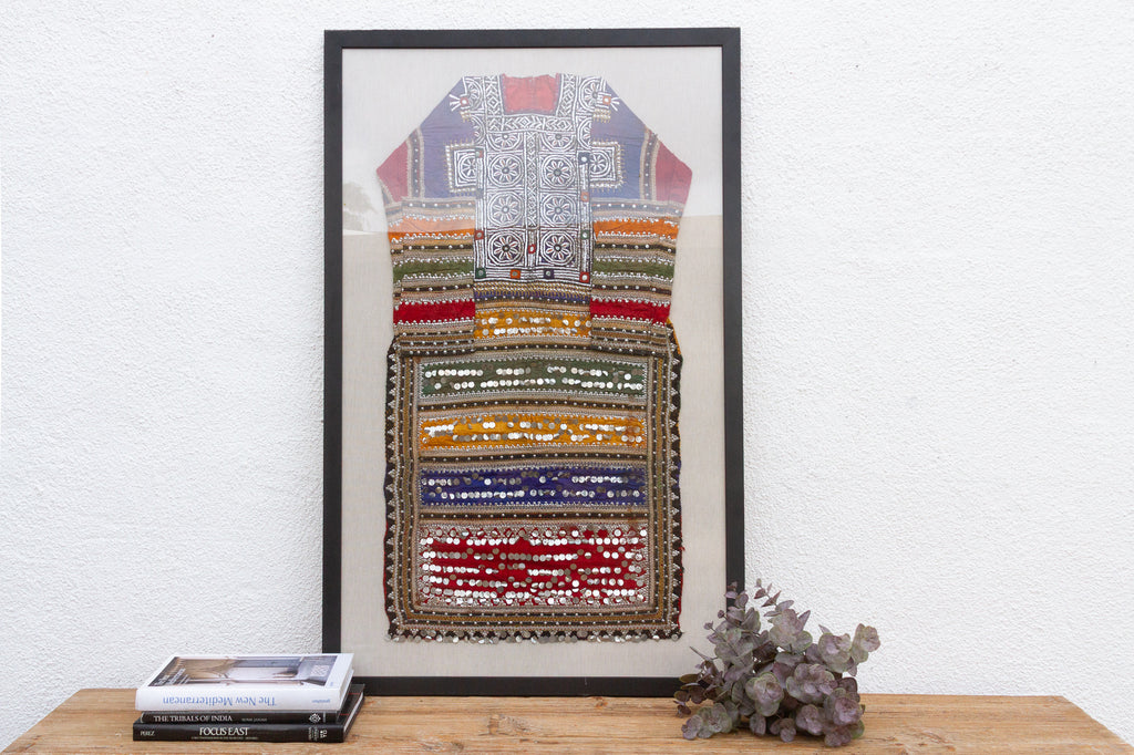 Framed Antique Colorful Kuchi Dress Panel