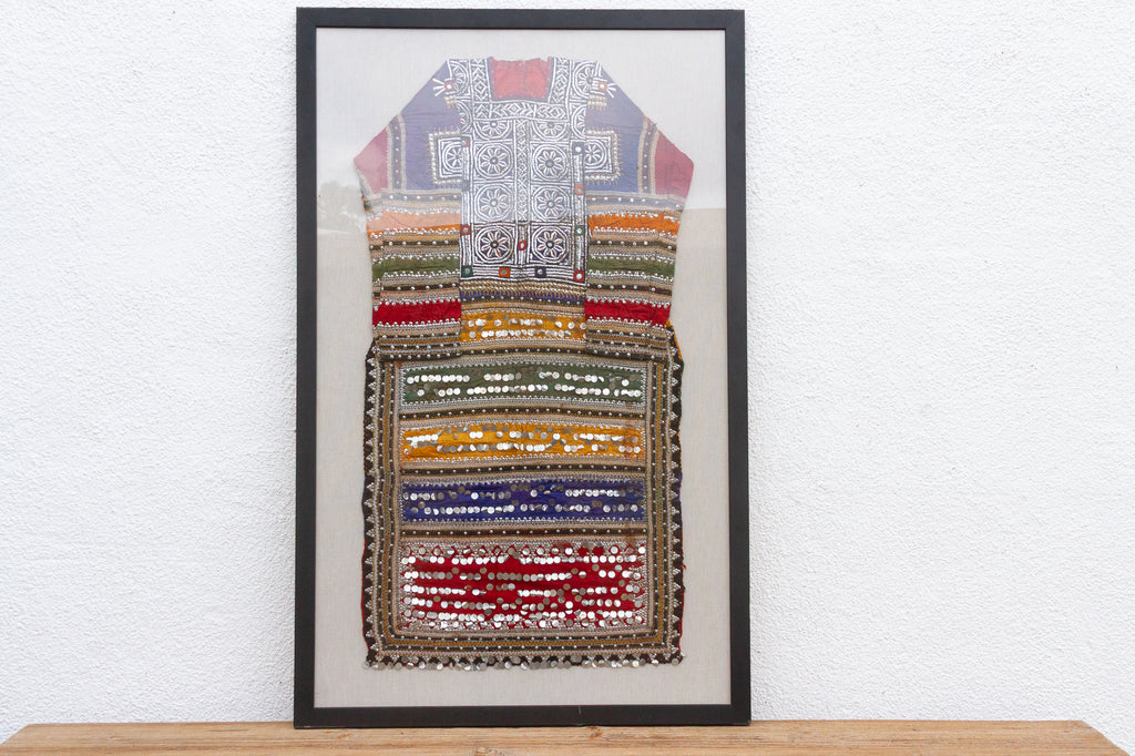 Framed Antique Colorful Kuchi Dress Panel