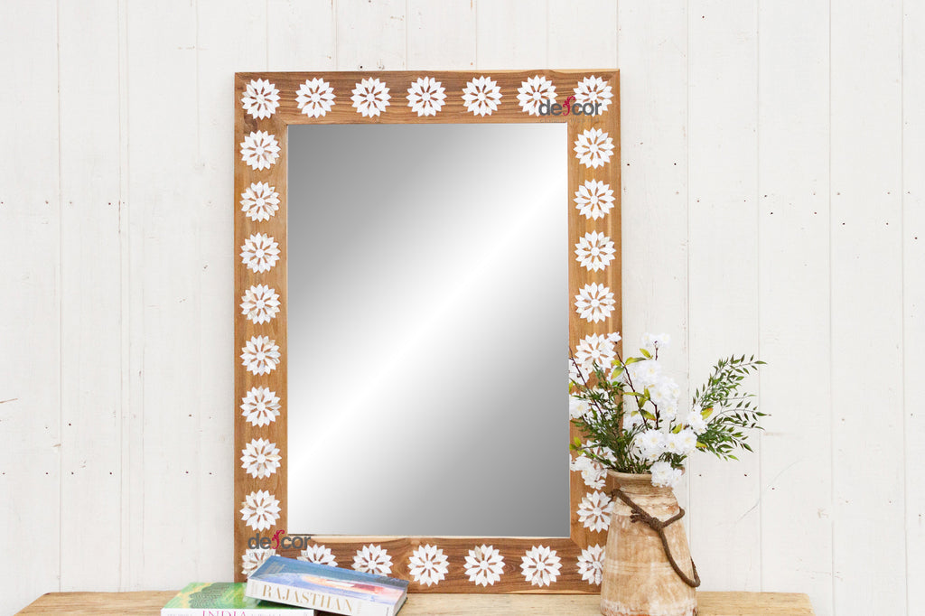 Natural Teak Mother of Pearl Blossom Mirror (Trade)