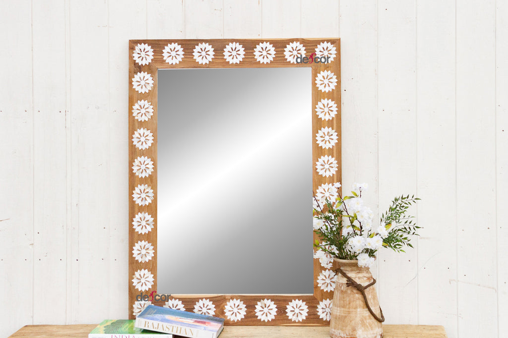 Natural Teak Mother of Pearl Blossom Mirror (Trade)