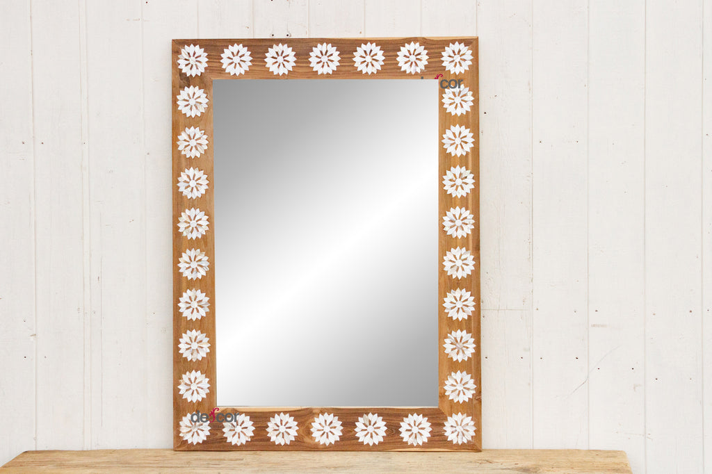 Natural Teak Mother of Pearl Blossom Mirror (Trade)