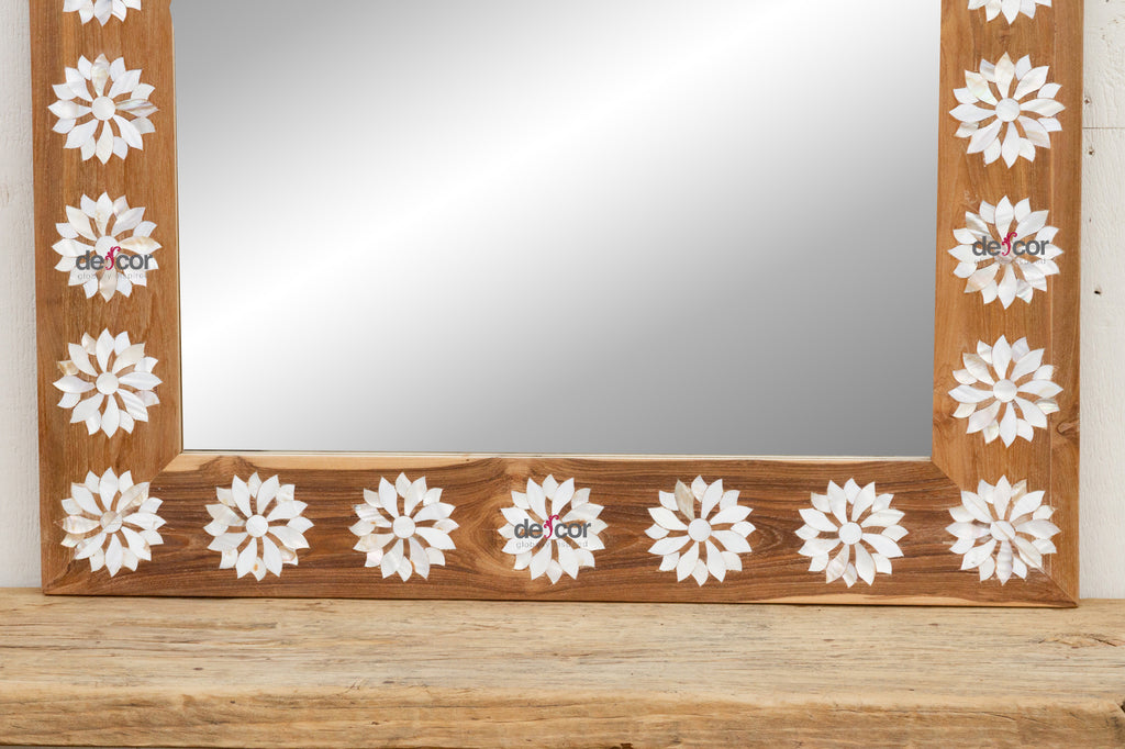 Natural Teak Mother of Pearl Blossom Mirror (Trade)