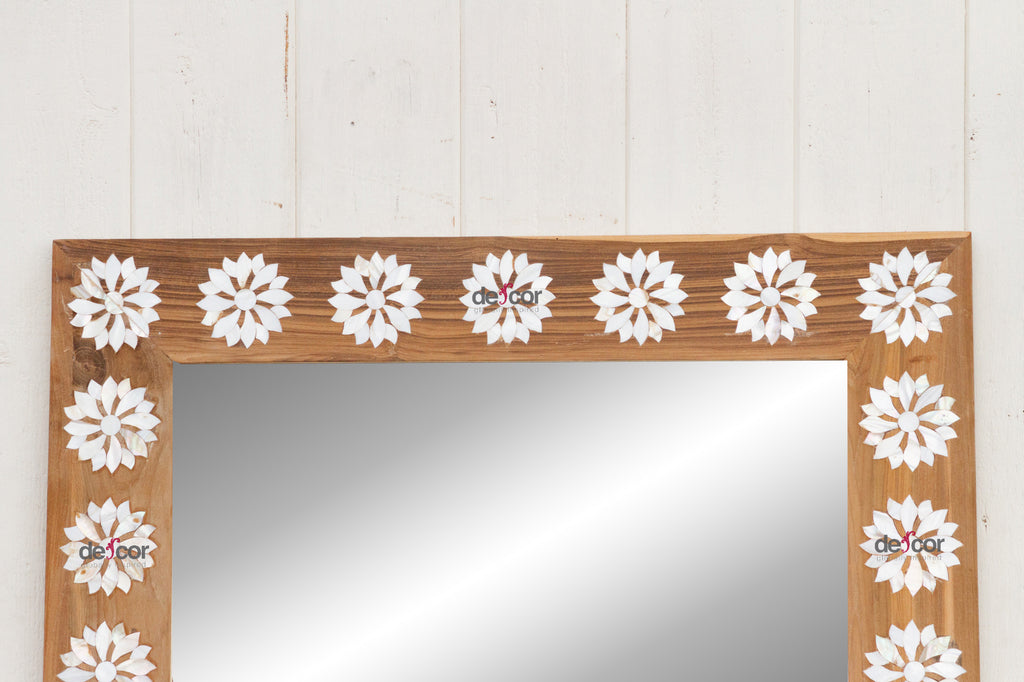 Natural Teak Mother of Pearl Blossom Mirror (Trade)