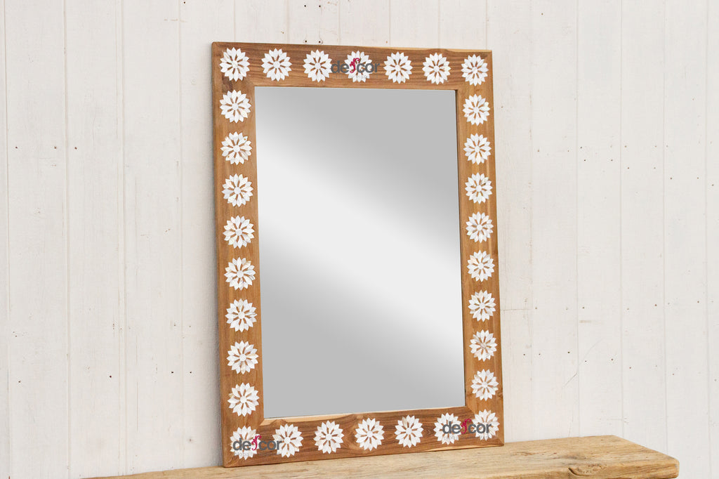 Natural Teak Mother of Pearl Blossom Mirror (Trade)
