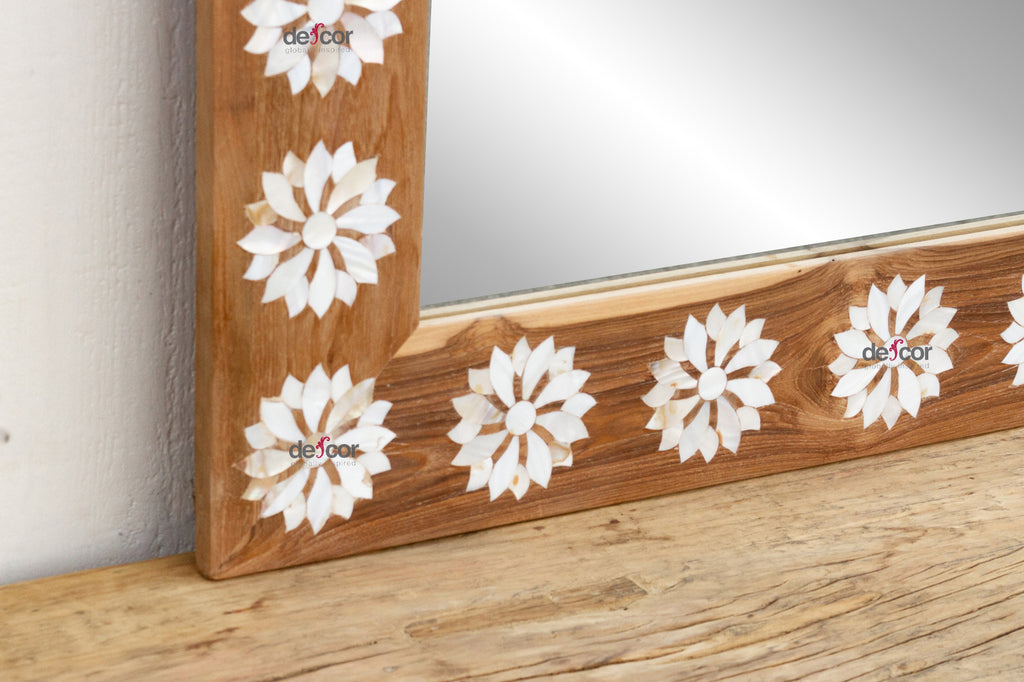Natural Teak Mother of Pearl Blossom Mirror