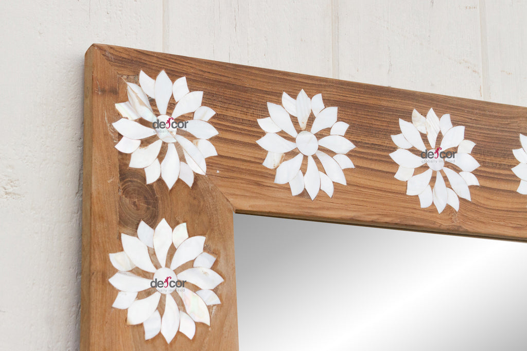Natural Teak Mother of Pearl Blossom Mirror