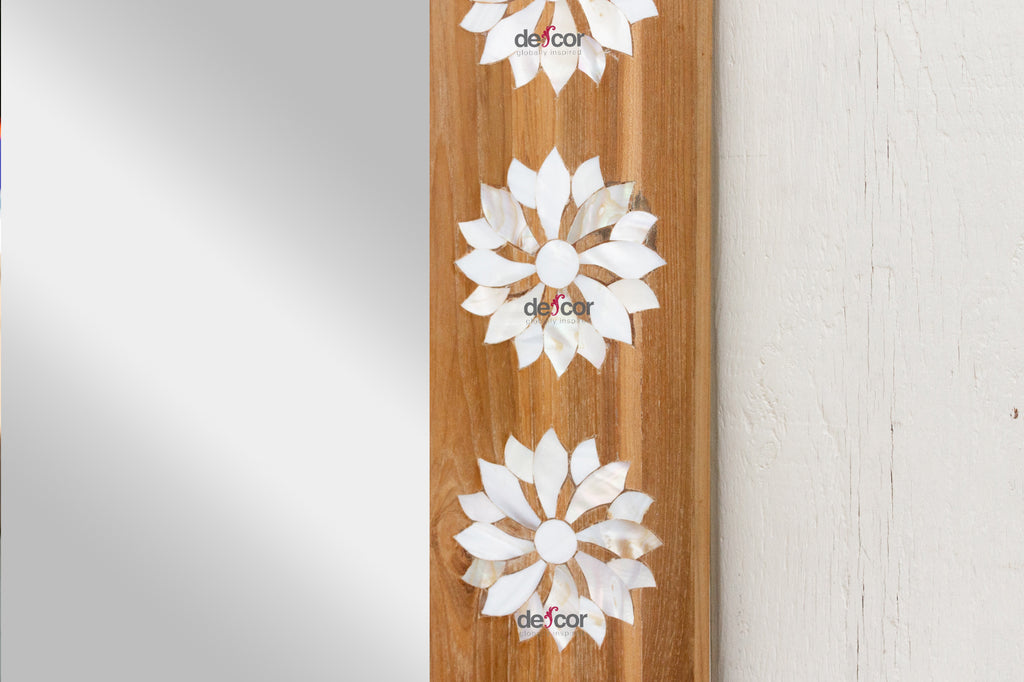 Natural Teak Mother of Pearl Blossom Mirror (Trade)