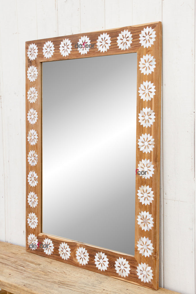 Natural Teak Mother of Pearl Blossom Mirror (Trade)