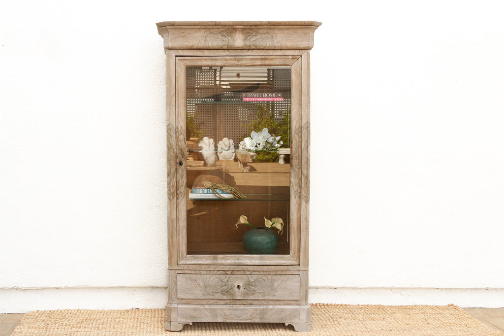 Antique French Louis Philippe Bleached Walnut Glass Bookcase