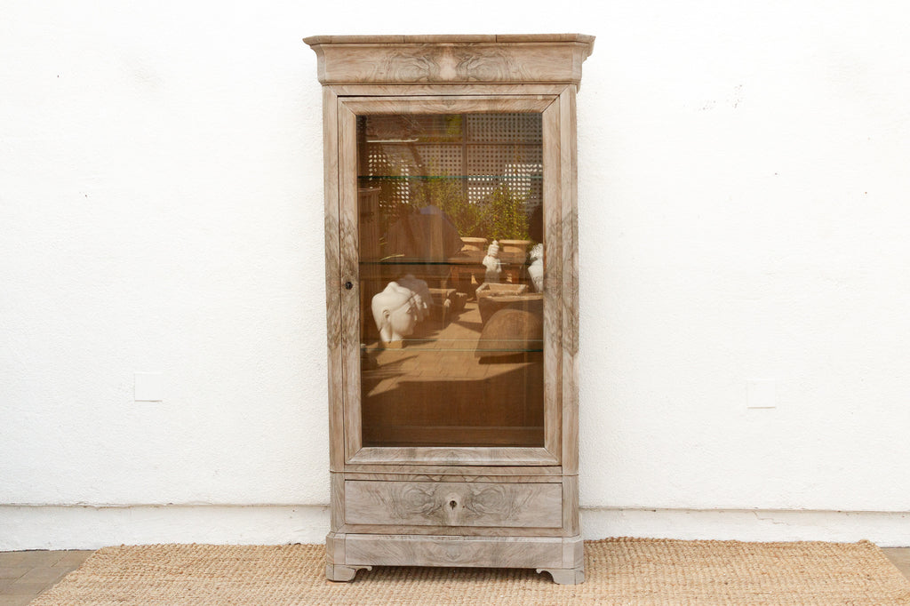 Antique French Louis Philippe Bleached Walnut Glass Bookcase