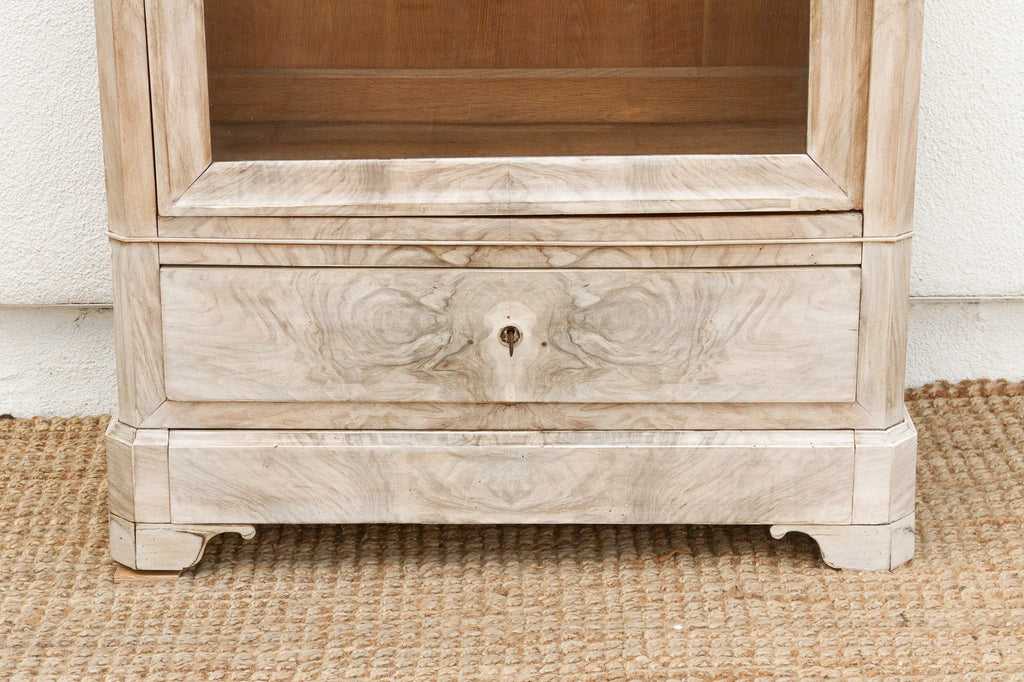 Antique French Louis Philippe Bleached Walnut Glass Bookcase