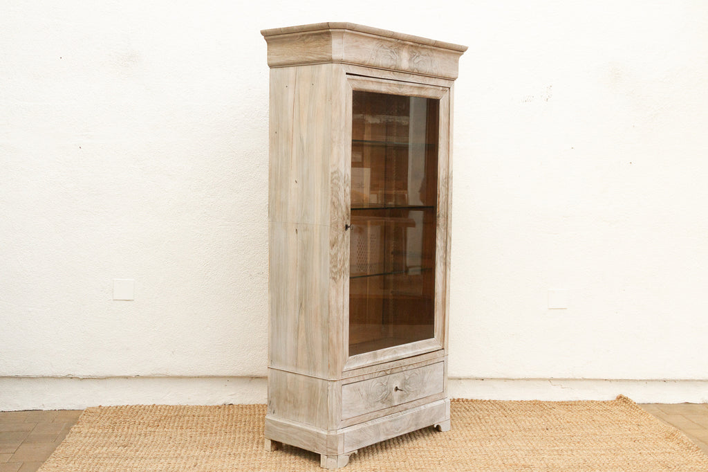 Antique French Louis Philippe Bleached Walnut Glass Bookcase