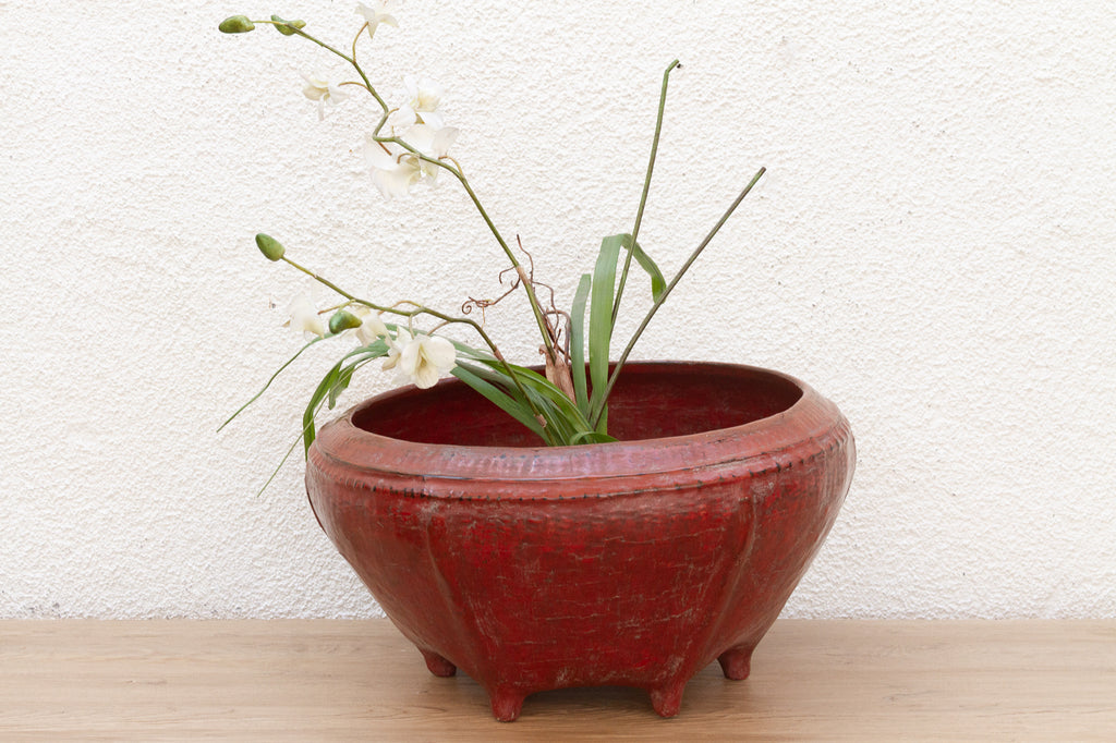 Large Antique Red Lacquered Burmese Basket