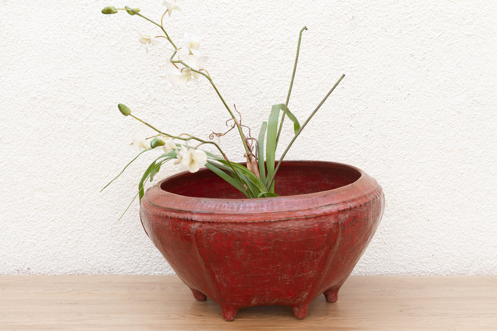 Large Antique Red Lacquered Burmese Basket