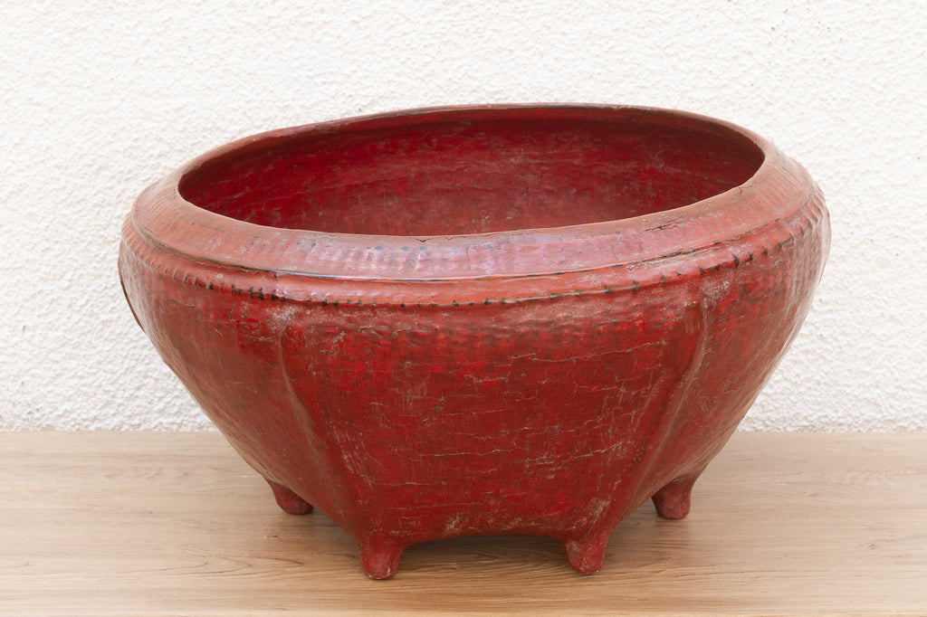Large Antique Red Lacquered Burmese Basket