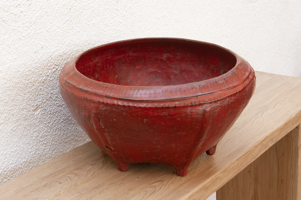 Large Antique Red Lacquered Burmese Basket