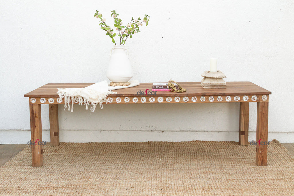 Mother of Pearl Inlaid Reclaimed Teak Dining Table