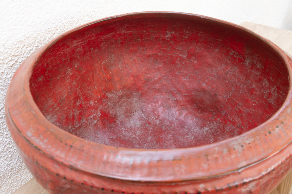 Large Antique Red Lacquered Burmese Basket
