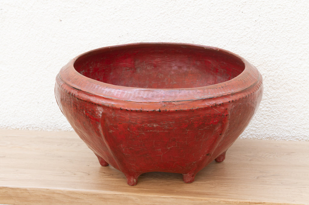Large Antique Red Lacquered Burmese Basket