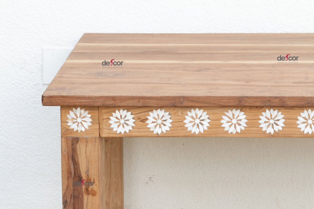 Mother of Pearl Inlaid Reclaimed Teak Dining Table