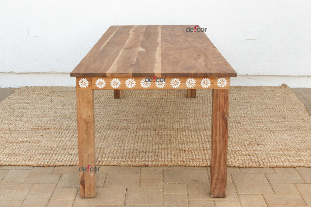 Mother of Pearl Inlaid Reclaimed Teak Dining Table