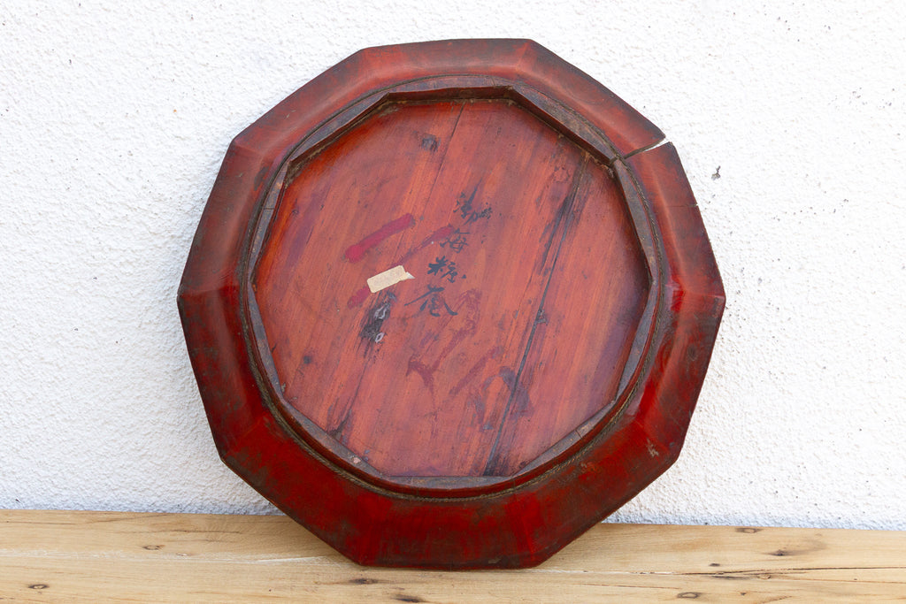 Antique Wooden Platter with Figurative Gilt Scene