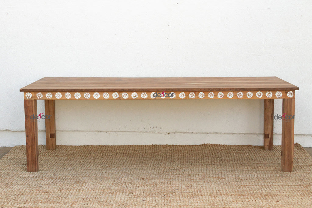 Mother of Pearl Inlaid Reclaimed Teak Dining Table