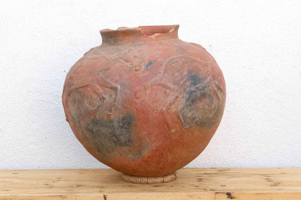 Rare Oversize Clay Vessel w/ Horse Relief (Trade)