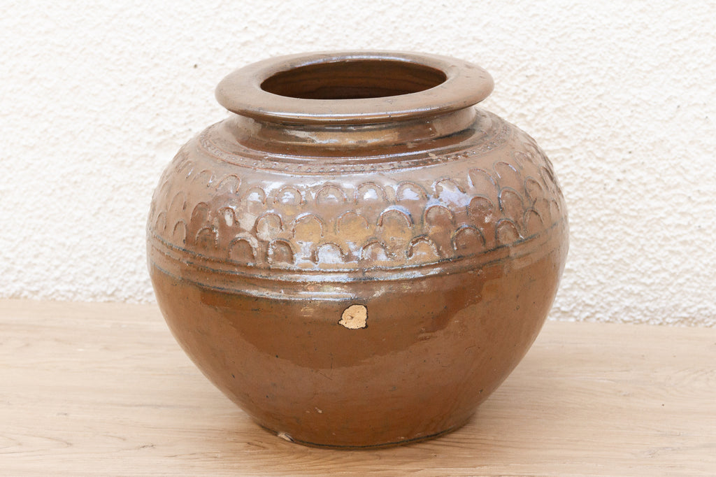 Vintage Martaban Brown Glazed Stoneware Pot